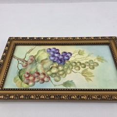 Vintage Original Still Life Oil Painting Grapes Tile Ornate Gold Frame Signed