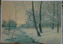 Vintage Watercolor and Gouache Winter Landscape by NJ Artist Raphael Senseman