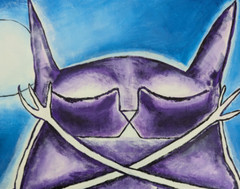 Landscape Cat Painting Original Modern Yoga Flowers Folk Art By Samantha McLean
