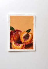 ACEO original , peaches , Acrylic painting 3.5in x 2.5in Art