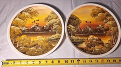 VINTAGE HAND OIL PAINTED ODDIS CLEMONS OUT CERAMIC PLATE SET WALLART/DECOR