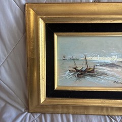 Vintage Enamel On Copper Painting Signed S. Richard Framed 4×6