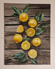 Original oil painting lemons kitchen artwork food fruits nature art 12×16″