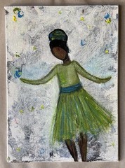 Original 7×5″ African American Abstract Ballerina Girl Folk Art Painting