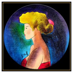 Linda Le Kinff Oil Painting on Board Signed Modern Cubism Female Portrait Art