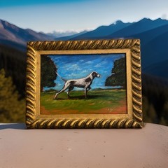 Vntg Original Painting Pointer Hunting Dog in Landscape Small 9” X 7” Free Ship!