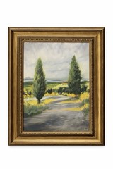 Framed Landscape Painting Style Wall Art Country Road Trees Gold Frame 19×15