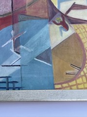 ANTIQUE CIRCUS PAINTING ABSTRACT CUBIST CUBISM MODERNISM MID CENTURY PERFORMERS