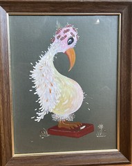 Stork Bird Wearing Hair Rollers Standing On Scale Painting By Ethel Dickerson