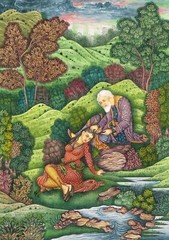 Persian Miniature Painting A Persian Old Couple Fine Art On Paper 10×13 Inches