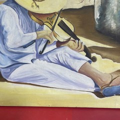 Vintage Oil Painting J. Santoyo 1980 Mexican Folk Art Violin Player