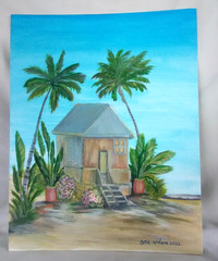 Original Hand Painting Beach House 11X14 Canvas Art Coastal Artwork