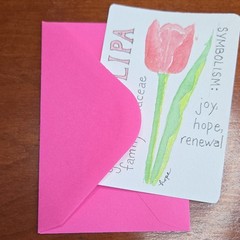 ACEO Original by Hope Owens, Watercolor Trading Card w Envelope, Tulip