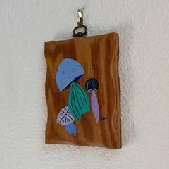 Signed Handmade Mushroom Wood Plaque, Hand Painted Folk Art Wall Hanging Cottage