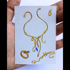 Jewelry Design ACEO Original Gold Necklace Bracelet Excellent Painting Art NEW