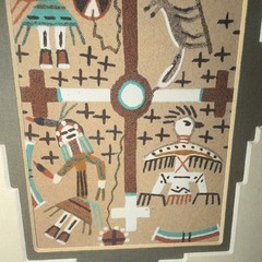 Marshall Hitey Signed Framed Matted Native American Painting Figures Sun Cross