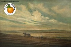 Antique oil on canvas farm landscape by Eugene La Foret, American