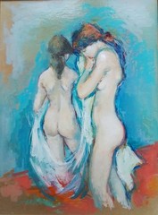 VINTAGE NUDE YOUNG WOMEN PAINTING~JAN DE RUTH~CZECH REPUBLIC/NY ARTIST-LOOK !