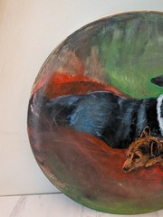 Original Art Painting 2 Dogs 20×23″ Oval Acrylic On Canvas
