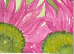ACEO Original Pink Gerberas, Colorful Gerber Daisies Watercolor Art Painting