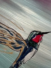 Hummingbird Flower Blue Abstract Signed Mixed Media Art Painting 11×14 Canvas