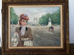 Vintage Oil Painting 30x51in on Canvas by Janos Csejke – Paris 1951 – see photos