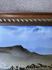 Damba Tsolmon – Original Framed Watercolor Horses and Yurt – Mongolian Art -2002