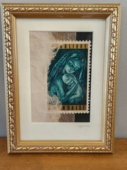 Vintage Signed & Framed, Hermitage Studios, Mary, Jesus, ART, stamp, 1965, repro