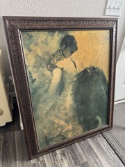 Vintage Edward Runci „The Encounter“ Textured Print – large MCM Ornate Frame