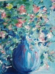 Art Paintings Original Acrylics Floral Expressive Modern Contemporary Still Life
