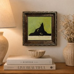 ORIGINAL Oil Painting Black Cat Handmade Pets Miniature Contemporary Wall Art