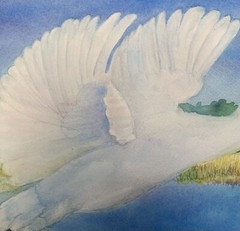 WATERCOLOR ORIGINAL 11×14 White Egret Birds Home Decor Blue Serene Cottage Coast