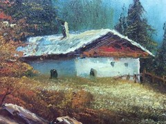 Signed Phillip Cantrell Vintage Oil Painting House in the Woods 12” x 16”