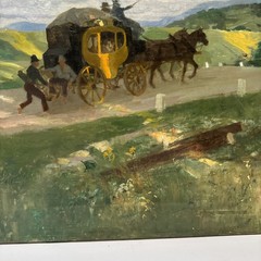 Antique Impressionist Painting Horse Carriage Landscape Mystery Oil 1910’s 22″