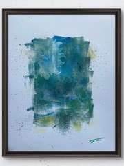 Green Abstract With Floral Shape Original Art 14×11 Acrylic Gel Plate Print