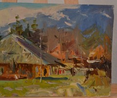 Mountain landscape, original landscape oil painting, natural landscape
