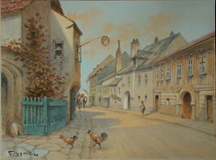 Franz Demel (1878-1947) street with spring fich and two-man team.