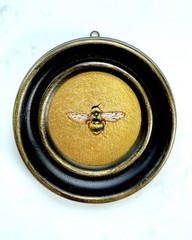 Original Bee Miniature Realism Oil Painting Small Framed Gold Leaf Art