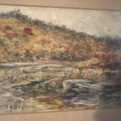 Antique Watercolor Landscape Painting Artist Signed & Dated 1901 Matted & Framed