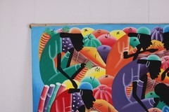 Vintage Haitian Folk Art Oil Painting On Canvas Signed 36″W x 28″H