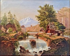 Circa 1850’s American School Landscape Oil Painting w/ Goupil & Co. Canvas