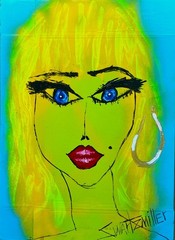 Modern Colorful Pop Art LADY PORTRAIT PAINTING 15 x 21 Original SWARTZMILLER DNA