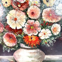 Still Life Oil On Board Flowers in Vase Artist Signed 1988 Framed 14.5×16.5”