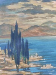 Impressionist Painting Landscape Sea Artificial Lake 1970