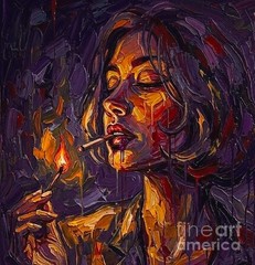 new handmade Painting on 14″x 14″canvas Lighting a Cigarette Desire by Wendy