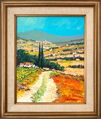 „Foothills of Tuscany“ Post-Impressionist Italian View Painting on Canvas Framed