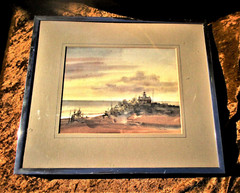 ORIGINAL FRAMED SEASCAPE – LIGHTHOUSE WATERCOLOR BY RITCHIE BENSON – CALIFORNIA