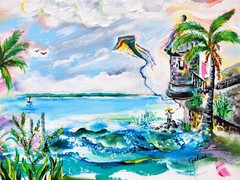 Flying a kite in San Juan, Puerto Rico – Acrylic Original Painting