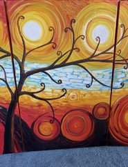 Abstract Tree and Starry Night Hand Painted 3 Piece Acrylic Canvas Art Signed