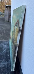 Impressionist Small Harbour with Fishing Boats in Evening Light Oil Painting 53x42cm